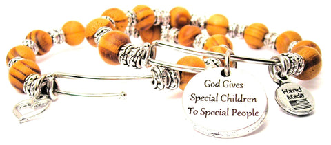 God Gives Special Children To Special People Natural Wood Double Bangle Set