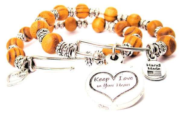 Keep Love In Your Heart Natural Wood Double Bangle Set