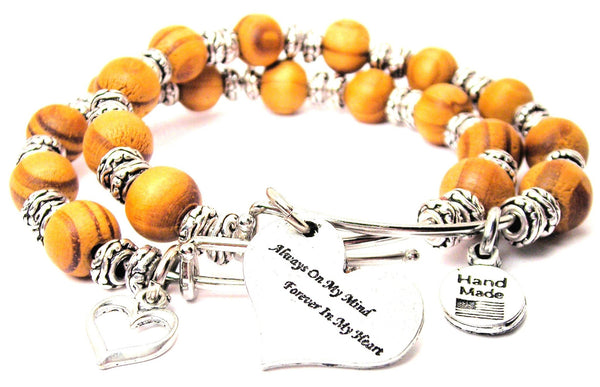 Always On My Mind Forever In My Heart Natural Wood Double Bangle Set