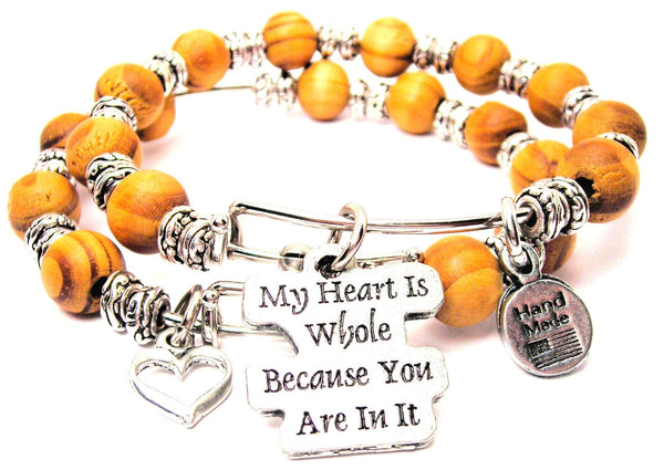 My Heart Is Whole Because You Are In It Natural Wood Double Bangle Set