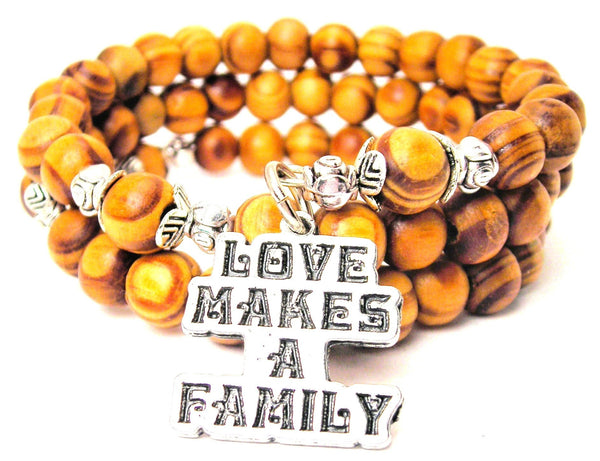 Love Makes A Family Natural Wood Wrap Bracelet