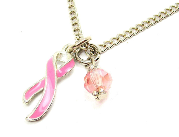 Breast Cancer Awareness Ribbon Single Charm Necklace