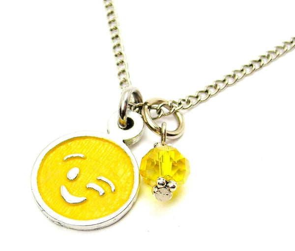 Hand Painted Wink Face Emoji Necklace