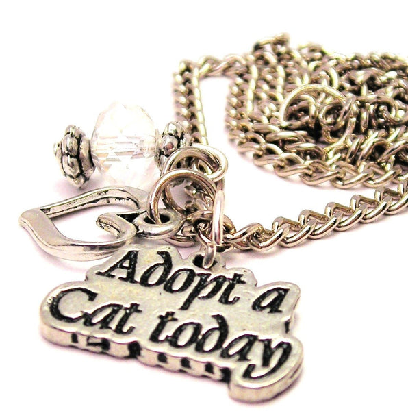 Adopt A Cat Today Heart And Crystal Necklace