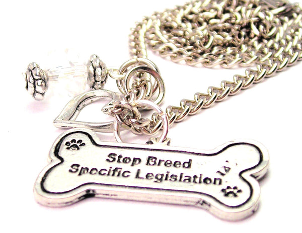 Stop Breed Specific Legislation Heart And Crystal Necklace