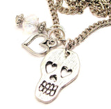 Mexican Sugar Skull With Heart Shaped Eyes Heart And Crystal Necklace