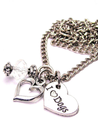 I Love My Dogs Heart Accent Necklace with Small Heart