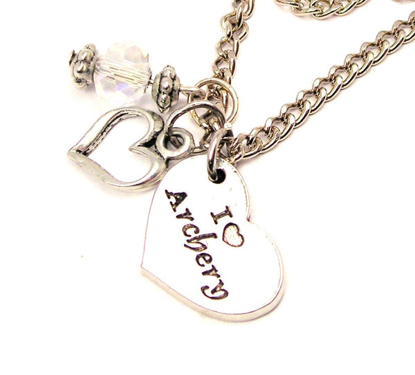 I Love Archery Heart Necklace with Small Heart