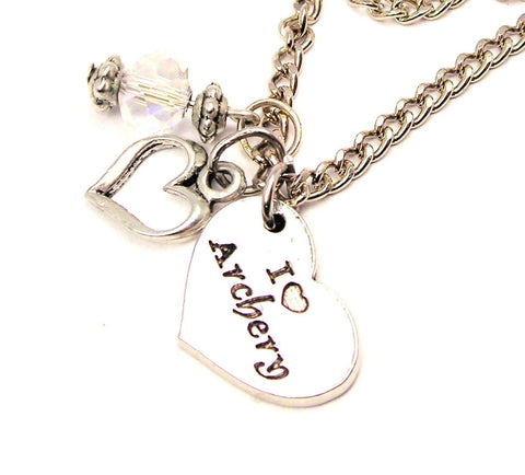 I Love Archery Heart Necklace with Small Heart