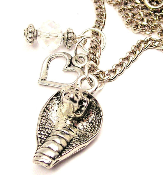 Cobra Snake Head Necklace with Small Heart