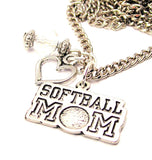 Softball Mom Necklace with Small Heart