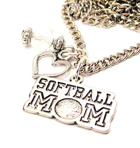 Softball Mom Necklace with Small Heart