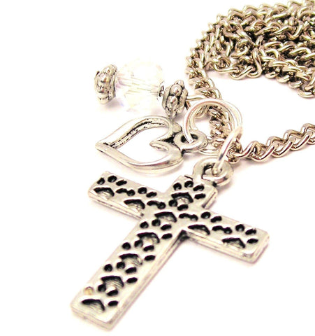 Paw Prints On A Cross Necklace with Small Heart