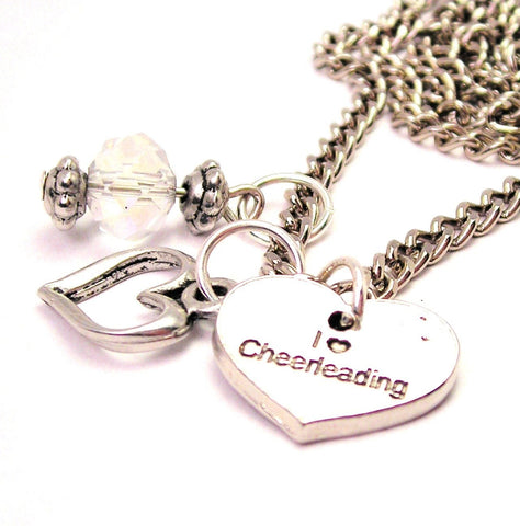 I Love Cheerleading Accent Heart Necklace with Small Heart