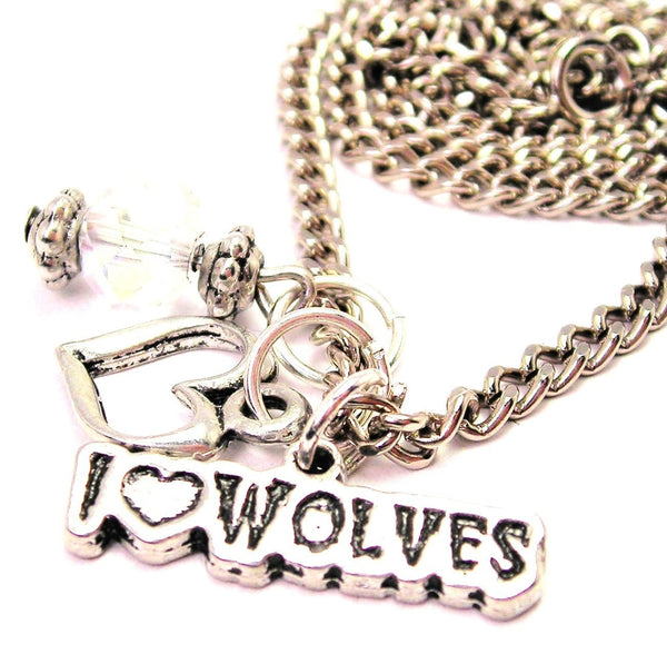 I Love Wolves Necklace with Small Heart