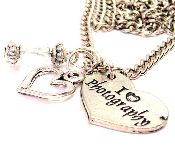 I Love Photography Heart Necklace with Small Heart