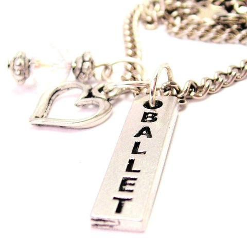 Ballet Long Tab Necklace with Small Heart