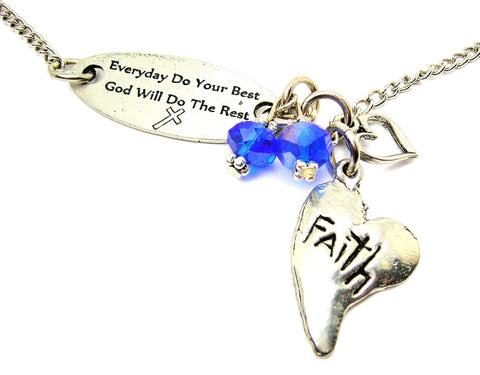 Everyday Do Your Best God Will Do The Rest And Faith Abstract Heart Lariat Necklace