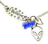 I Believe And Alien Face Lariat Necklace