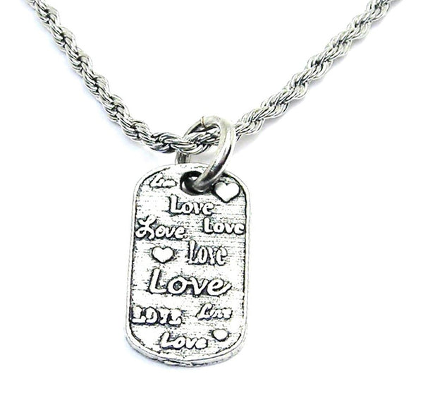 Love Love Love Dog Tag Single Charm Necklace
