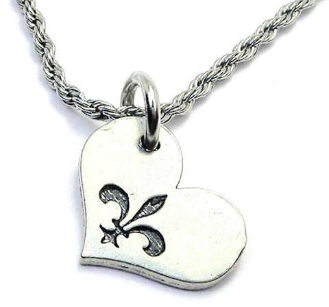 Fleur De Lis Center Heart Single Charm Necklace