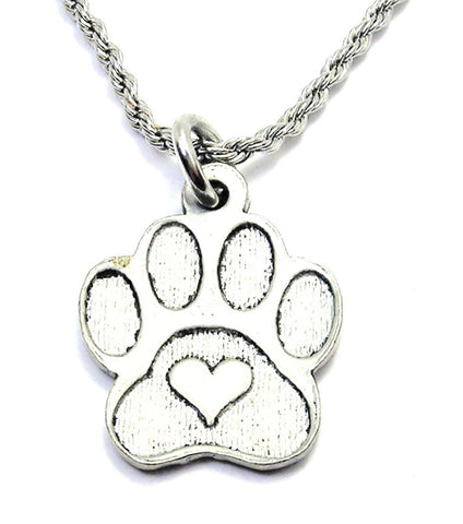 Center Heart Paw Print Single Charm Necklace