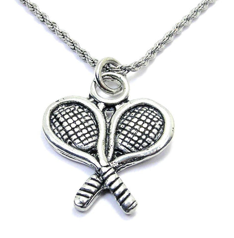 Large Tennis Racquets Single Charm Necklace