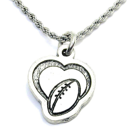 Heart With Football Single Charm Necklace