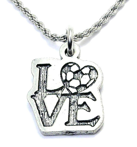 Love With Heart Shaped Soccer Ball O Single Charm Necklace