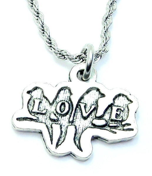 Four Love Birds On Branch Single Charm Necklace