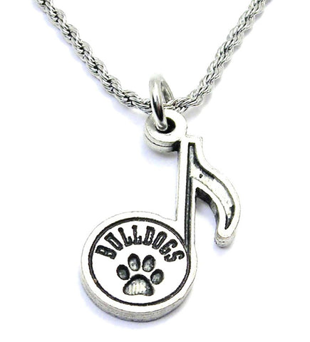 Bulldogs Music Note With Paw Print Single Charm Necklace