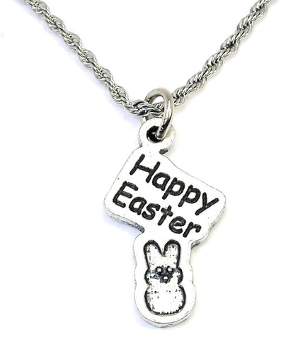 Happy Easter With Marshmallow Bunny Single Charm Necklace