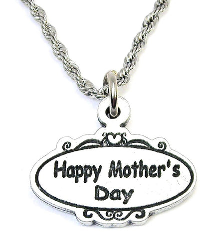 Happy Mother's Day Scrolled Oval Plaque Single Charm Necklace