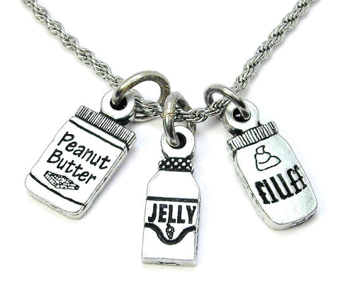 Jar Of Peanut Butter With Jar Of Jelly And Jar Of Marshmallow Fluff Single Charm Necklace