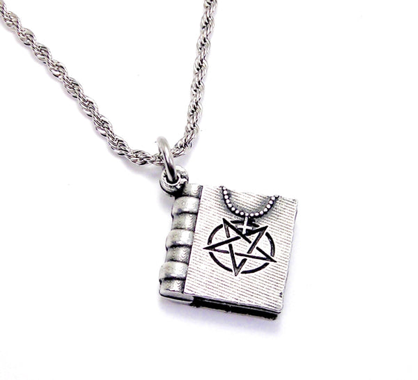 Satanic Book With Upside Cross Single Charm Necklace
