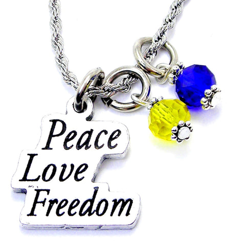 Peace Love Freedom Ukraine Necklace with Crystal Accent