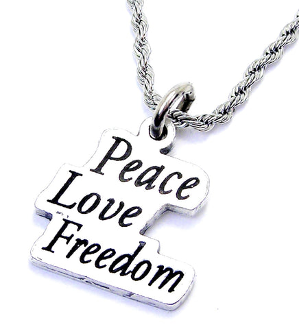 Peace Love Freedom Ukraine Single Charm Necklace
