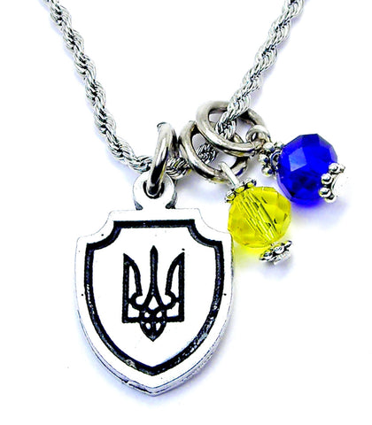 Tryzub Ukrainian Coat Of Arms Symbol Necklace with Crystal Accent