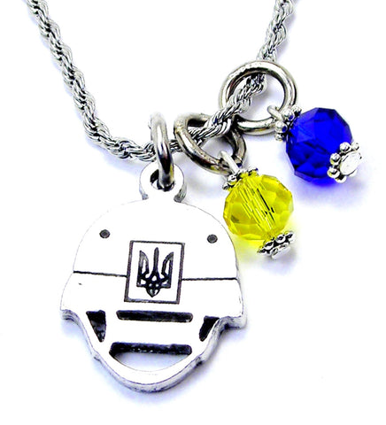 Ukrainian Military Helmet Necklace with Crystal Accent