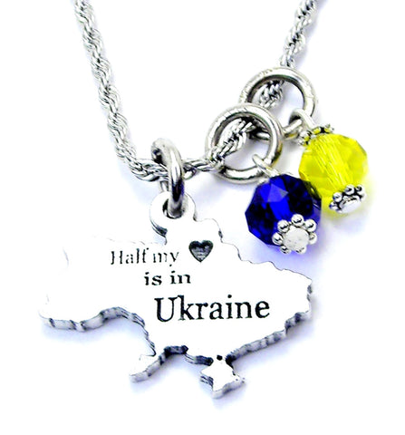 Half My Heart Is In Ukraine Necklace with Crystal Accent