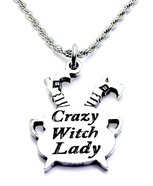 Crazy Witch Lady Cauldron With Legs Single Charm Necklace