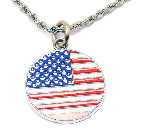 Painted American Flag Single Charm Necklace