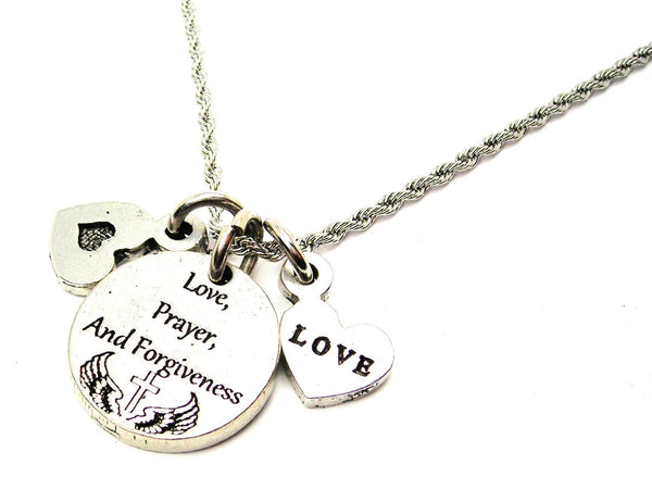 Love, Prayer, And Forgiveness Stainless Steel Rope Chain Necklace