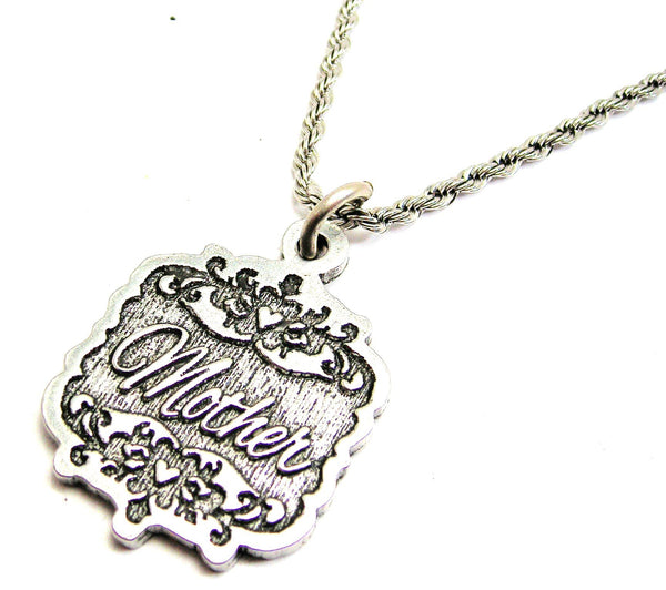 Mother Victorian Scroll Single Charm Necklace