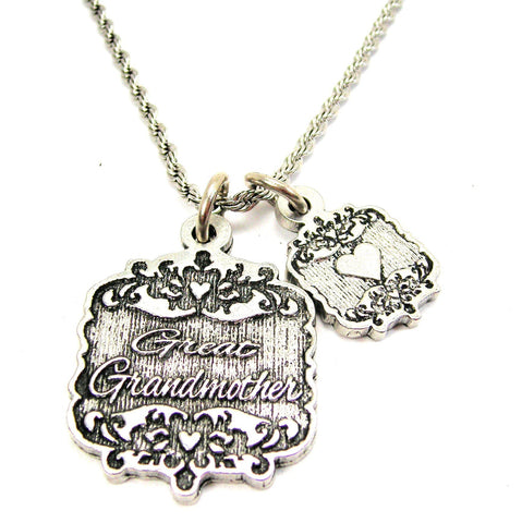 Great Grandmother Victorian Scroll With Victorian Accent Heart 20" Chain Necklace