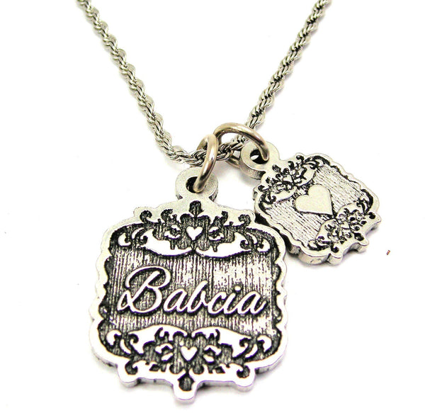 Babcia Victorian Scroll With Victorian Accent Heart 20" Chain Necklace