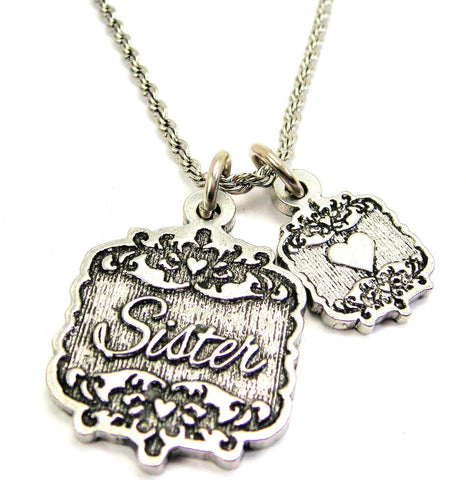 Sister Victorian Scroll With Victorian Accent Heart 20" Chain Necklace