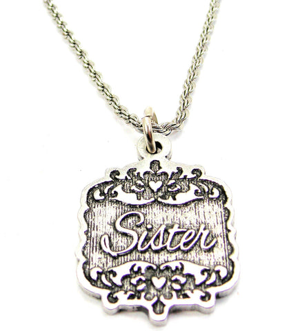 Sister Victorian Scroll Single Charm Necklace