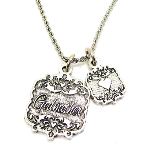 Godmother Victorian Scroll With Victorian Accent Heart 20" Chain Necklace