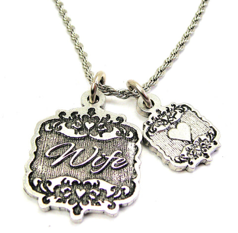 Wife Victorian Scroll With Victorian Accent Heart 20" Chain Necklace